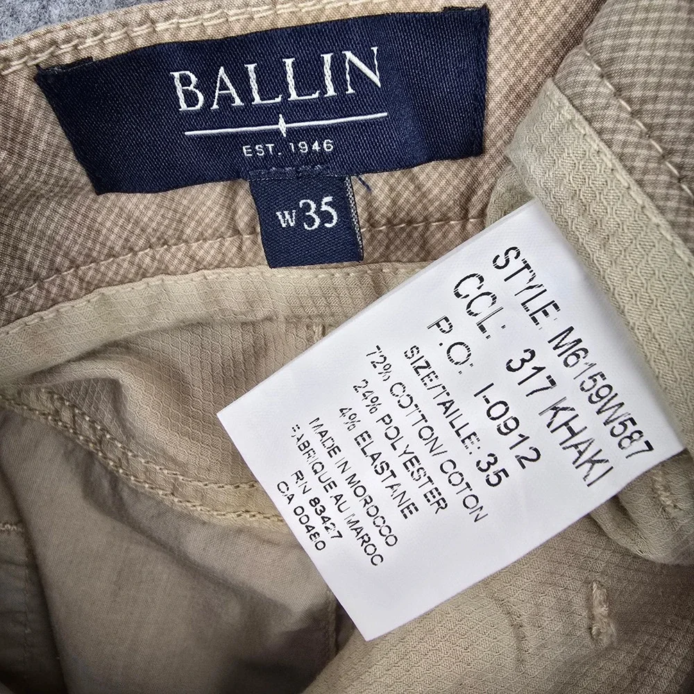 Ballin Crescent Nailshead Pants Mens 35 Khaki Modern Fit Cotton Stretch Trousers